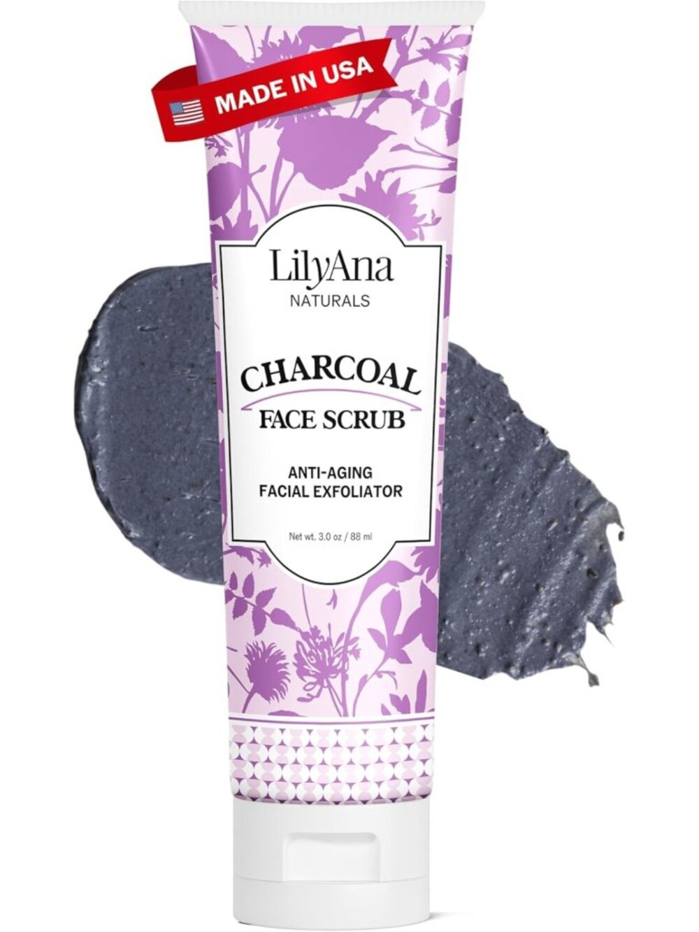Charcoal Face Scrub Exfoliator - Microdermabrasion Facial Scrub with Lavender